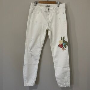 Dex Womens Jeans Size 27 White Floral Embrodiered Distressed Denim